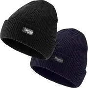 [Bonjour] 2 Pack Classic Cuffed Beanie Hats - Thermal Winter Warm Insulated Beanie Hats for Men Women Classic Slouch Knit Soft Hat Stretchy Beanies