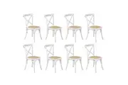 Oikiture 8PCS Crossback Dining Chair Solid Birch Timber Wood Ratan Seat White