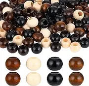JJUNW 60PCS Wooden Beads, 20mm Brown Wooden Macrame Beads, Large Hole Round Craft Beads in 4 Colors, Wooden Craft Beads for Home Decor Garlands DIY Crafts Bracelet Necklace Making Supplies (60)