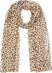 [Elerevyo] Women's Leopard Printed Chiffon Scarves, Square/Long Lightweight Soft Sheer Neck Scarf for All Season