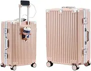 [HTBNFYY] Hard Shell Luggage Cabin Luggage Medium-Sized 4-Wheel Lightweight Luggage with USB Charger Cup Holder No Zipper Luggage, A, 26in