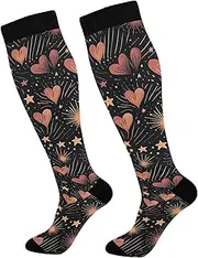 [GAIREG] Pink Hearts Dark Compression Sock for Men Men Compression Running Socks Knee High Printed Socks 2 Pairs, Pink Hearts Dark, One size