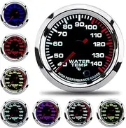 Universal Water Temperature Gauge, Automotive Temperature Gauge 7 Color LED Display, 52mm 12V with Sensor 40 To140C for Cars Trucks