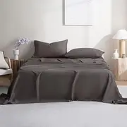 100% Long Stamp Cotton Sheets Set Single Size- 4PC Super Soft Subtle Sheen Bed Sheets | 45cm Deep Pocket Fitted Sheet & Flat Sheet & 2 Pillowcase (Dark Grey, Queen)