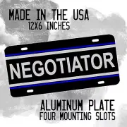 Thin Blue Line Law Enforcement Negotiator Design Aluminum License Plate