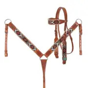Kaleidoscope Beaded Browband Headstall & Breast Collar SET with Reins NEW