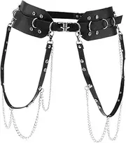 [Qianly] Leather Waist Belt with Chains and Tassels for Women