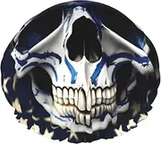 Blue Stripe Stars Skull Print Various Activities Shower Cap Reusable Soft And Lightweight Bath Hair Cap Long Hair