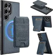 [GoshukunTech] for Samsung Galaxy S23 Ultra 5G Wallet Case,for Samsung S23 Ultra Flip Case with Vertical Flip Card Slots PU Leather Detachable Phone Cover[Support Magsafe or Wireless Charging]-Navy blue