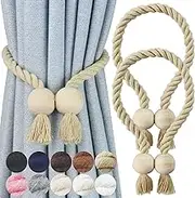 Nieffeiy 2 Pack Magnetic Curtain Tiebacks Cotton Hand Woven Tie back Decorative Rope Holdbacks for Curtains Draperies No Tools Required, Dark Beige