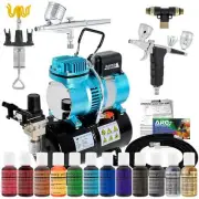 2 Airbrush Cake Decorating Tank Air Compressor Kit 12 Chefmaster Food Colors Set