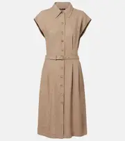[Loro Piana] Loro Piana Maise belted linen crêpe shirt dress AU 10 brown