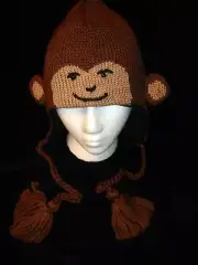 deLux tag MONKEY HAT knit LINED beanie costume face toque ADULT brown men women