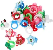 [WATIIFUFU] 30pcs Christmas Rings for Kids Santa Claus Cartoon Ring Christmas Party Supplies