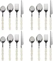 Housoutil Pearl Ceramic Handle Tableware, 4 Sets Stainless Steel Tableware, Creative Western Silverware Set