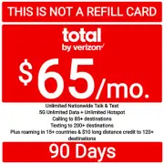 Total Wireless Prepaid $65 5G+ Unlt'd Talk, Text, Data & Hotspot Plan - 90 Days