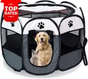 8 Panel Pet Playpen Dog Cat Crate Portable Foldable Kennel with Zippers Grey S L