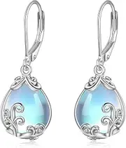 [POPLYKE] Celtic Moonstone Filigree Teardrop Drop Dangle Earrings Sterling Silver Leverback Earrings Jewelry