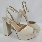 NEW Steve Madden Women's Lourdes Bone Beige Patent Heeled Sandals Size Sz 10