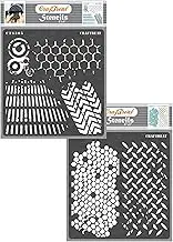 CrafTreat Texture Stencils for Painting on Wall Art, Canvas, Home Decor, Furniture and Scrapbooking - Mixed Media - 6x6 Inches - Distressed & Diamond Hive Stencil (2pcs) - Honey Comb Painting Stencils
