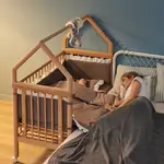 【美物家居】免運 丹麥THANKSBABY嬰兒床實木寶寶櫸木床多功能兒童床拼接大床帶滾輪