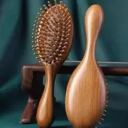 Wooden Hair Brush, Natural Green Sandalwood Hair Comb, 104 Bristles Detangling Hairbrush for Women & Men Reduce Frizz, Massage Scalp for Straight Curly Wavy Thick or Fine Hair(Black Cushion, 1 PACK)