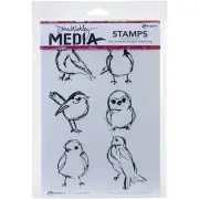 Dina Wakley Media Cling Stamps 6"X9"-Scribbly Small Birdies MDR-50414