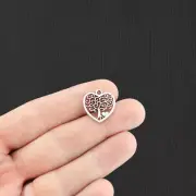 BULK 50 Heart Tree of Life Antique Silver Tone Charms 2 Sided - SC4053