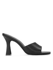 Wittner Ruthie Black Leather Curve Heel Sandal Size 39 Brand New in Box