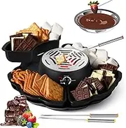 2 in 1 Chocolate Fondue, Marshmallow Toasting Kit with 4 Detachable Trays 4 Roasting Forks, Adjustable Temperature, 340ml Bowl, Overheating Protection,Cheese Fondue Sets for Kids Birthday Party