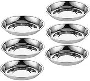 Kichvoe 6pcs Silver Steel Plate Grill Tray Round Banquet Food Plate Deep Serving Dish Skid-Proof