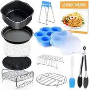 Square Air Fryer Accessories 11 pcs with Recipe Cookbook Compatible for Philips Air Fryer, COSORI and Other Square AirFryers and Oven, Deluxe Deep Fryer Accessories Set of 12 (8 inch)