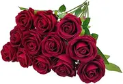 Sepikvin 12pcs Artificial Roses, Lifelike Velvet Flowers with Long Stem Fake Roses for Wedding Bouquet Home Party Decor Office Centerpieces Hotel Floral Arrangements Photography Props