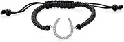 [Bling Jewelry] Lucky Horseshoe Blue Evil Eye Black Bracelet Braided Cord for Women Teens CZ Cubic Zirconia .925 Sterling Silver Adjustable