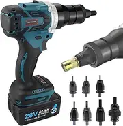 Cordless Rivet Gun,Automatic Brushless Riveter Tool Kit for Rivets M3/M4/M5/M6/M8/M10/M12 Rivet Nuts,for Iron,Aluminum Rivets Stainless Steel,2200mAh-1Battery