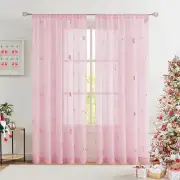 Pink Butterfly Sheer Curtains Gold Print Drapes for Baby Girls Nursery, Kids