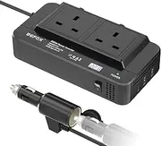 BGFOX 200W Car Power Inverter, 6-in-1 DC 12V to 240V / 230V AC Voltage Converter with 2 AC Outlets / 18W USB-C and 4.8A Dual USB Ports / 12V Car Cigarette Lighter Socket - Black