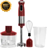 3-in-1 Stick Hand Blender, 700W, Blends, Minces, Chops, Whips, Red