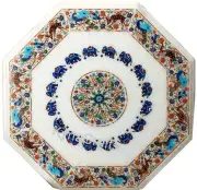 Octagon Marble Dining Table Top Pietra Dura Art Reception Table for Hotel Decor