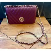 Badgley Mischka Burgundy Vegan Leather Quilted Crossbody Bag Chain Strap Purse