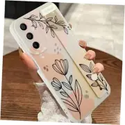 Compatible with Case with Wrist Strap, Floral Samsung Galaxy A15 5G Beige