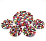 Nvzi Handmade Wool Felt Balls Trivet Coasters Placemats Coffee Coasters(1 Trivet&4 Coasters)