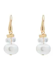 [Barcs] Pearl And Clear Stone Drop Earrings in Cream