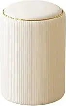 Makeup Stool 3 Color Storage Round Stool, Vertical Line Pattern for Bedroom Living Room Nail Salon Makeup Shop(White)