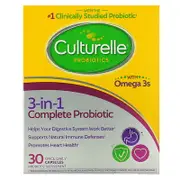 Culturelle, Probiotics, 3-in-1 Complete Probiotic with Omega 3s, 30 Once Daily Capsules
