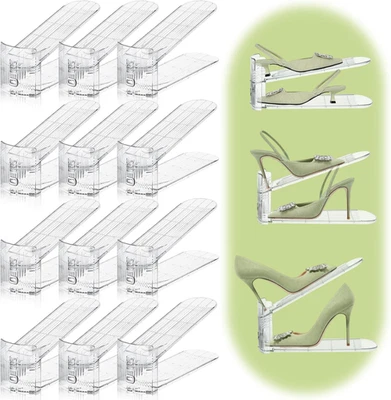 Shoe Slots Organizer,12 Pack Transparent Shoe Stacker Adjustable Shoe Slot Organ