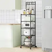 Kitchen Storage Shelves, Floor Standing Storage Organzier Cart with Wheels, for Kitchen Living Room Bathroom(Black)