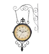 在飛比找樂天市場購物網優惠-格嘉睿爾歐式復古雙面掛鐘懷舊地中海風格靜音機芯鐵藝雙面鐘