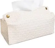 Tissue Box Cover,Modern PU Leather Rectangular Tissue Holder, JOMWEN Rattan Style Napkin Holder for Bathroom Living Room Bedroom Car Office (Beige)