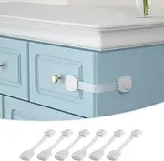 SAFELON 6 Pcs Baby Safety Cupboard & Cabinet Locks, Childproof Strap Locks, Baby Security Multi-function lock for Drawers, Fridges, Toilets, Cupboards, Cabinets (Clear White)